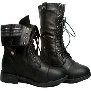 Women's Mid Calf Fold-Able Military Lace Up Boots